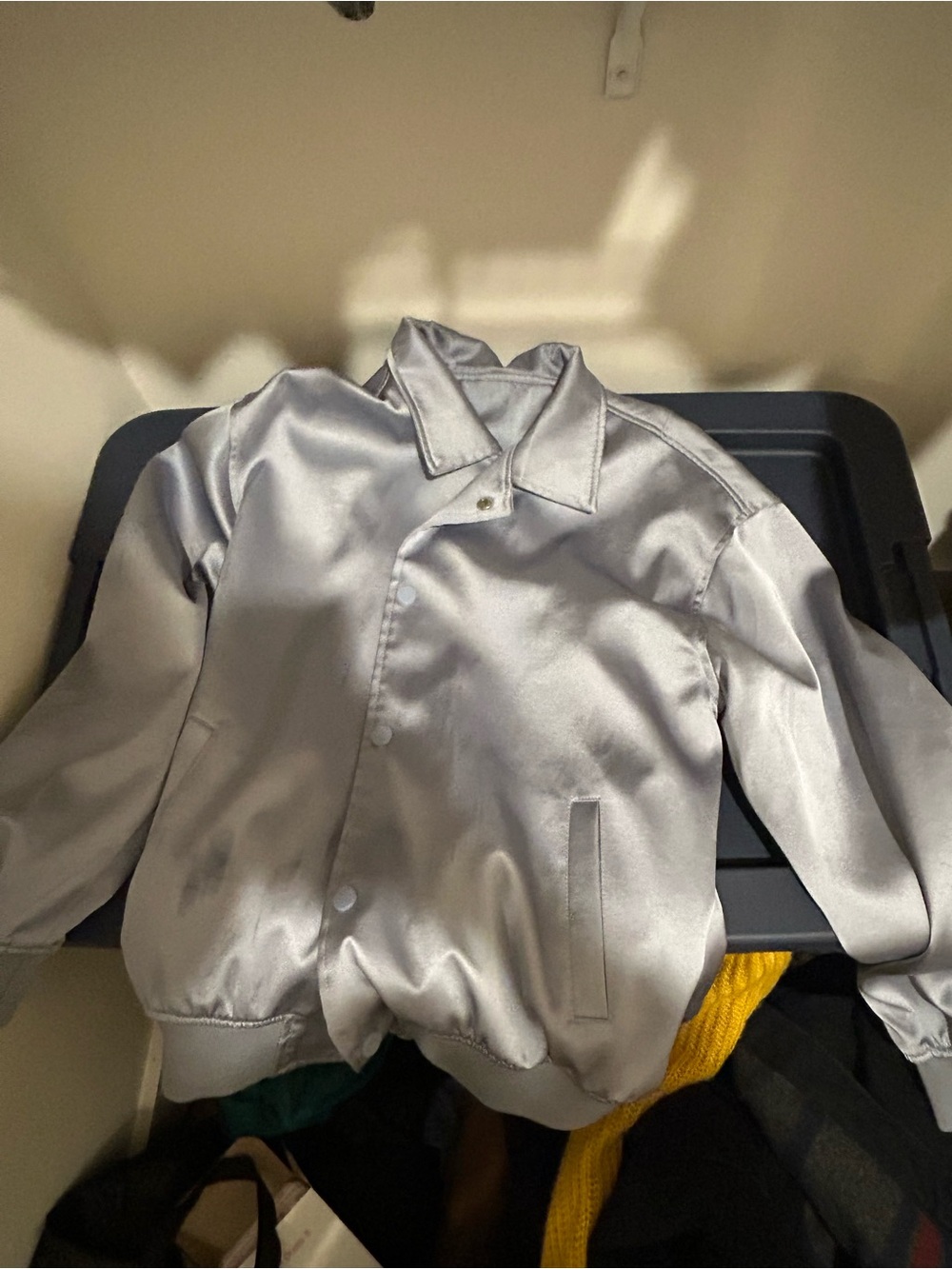 Dior Men's Silver Satin Bomber Jacket with Button Front